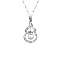 925 Silver Necklace with Pearl, Fashion Gourd Pendant, Simulated Moissanite D Color-Pearl gourd necklace (white gold)  925 silver (2.5mm moissanite, 6mm mother-of-pearl beads)