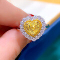 wholesale S925 silver heart-shaped yellow diamond ring, simulated diamond ring, halo setting 7*7 yellow diamond women's ring-0-5