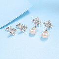 wholesale S925 Sterling Silver Square Moissanite Earrings with Freshwater Flawless Pearls, Korean-style Earrings Gift-0-2