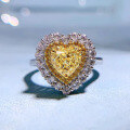 wholesale S925 Sterling Silver Heart-Shaped Yellow Simulated Diamond Ring with Halo Setting 7*7 Yellow Simulated Diamond Women's Ring-0-5