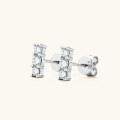 wholesale S925 Sterling Silver Korean Trendy Moissanite Three-Stone Stud Earrings for Women, Fashionable and Versatile, Dainty and Exquisite-0-1