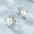 wholesale 925 Sterling Silver Pearl Earrings Ring Necklace Set, Ins Light Luxury High-End Sense Sterling Silver Earring Set for Cross-Border Europe and America-0-2