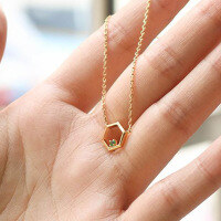 wholesale 9K Gold Vintage 18K Gold Emerald Necklace for Women, Fashion Hexagonal Collarbone Chain Jewelry Gift-Gold 9K-Green Zircon