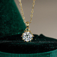 14K Gold Plated 925 Sterling Silver Moissanite Snowflake Pendant Necklace-1CT (zircon)  925 silver