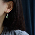 wholesale S925 silver inlaid with natural full-color jadeite drop earrings, Hetian jade jadeite earrings, minimalist women's ear accessories-0-3