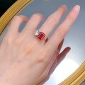 wholesale S925 Silver European and American New Style Simulated Diamond 8*10 Pigeon Blood Red Ring Cross-Border E-commerce Model-0-3