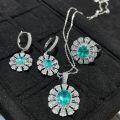 18K Gold Cultured Paraiba Sunflower Daisy Earrings Set-0-3