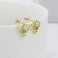 wholesale 18K gold jewelry wholesale, fashionable and trendy, niche and versatile, lightweight luxury style hollow-out emerald full-cut diamond earrings-0-3