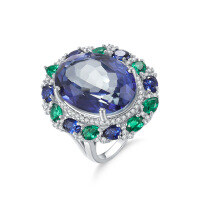 wholesale S925 Sterling Silver 12-Carat Luxurious Large Gemstone Ring, Crystal-Embedded New Style, Popular in Cross-Border Sales in Europe and America-12-karat iridescent blue crystal ring  US size 6 (domestic size 13)