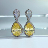 wholesale Sterling Silver New 8*12 Pear Drop Earrings Ins Hot-Selling Long Drop Ear Accessories-E219 Yellow Diamond 925 Silver