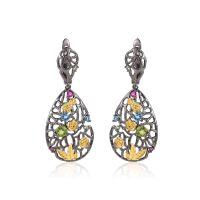 wholesale S925 Sterling Silver Gentle Style Rose Promise Earrings Natural Colored Gemstone Vintage Elegant Jewelry Niche Design Ear Drops-Rose Promise Colored Gemstone Earrings 925 Silver