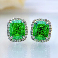 wholesale Silver jewelry emerald high-carbon diamond earrings set with 8*10 stunning ins ethereal women's earrings-Green>925 Silver