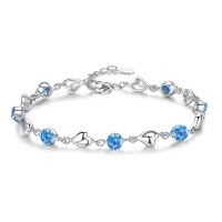 wholesale S925 Sterling Silver Zircon Inlaid "Love in Heart" Bracelet, Light Luxury High-End Gift for Girlfriend Valentine's Day Birthday-Love Heart Bracelet - Blue Stone 925 Silver