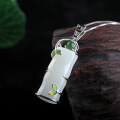wholesale 925 sterling silver inlaid natural Hetian jade pendant with certificate, new Chinese retro-style bamboo knot jade necklace-0-6