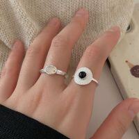 wholesale S925 Sterling Silver Black Agate Fedora Ring for Women, Small and Unique, Fashionable and Versatile, Adjustable Opening, Trendy-Sterling Silver-Straw Hat