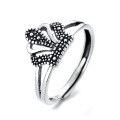 wholesale S925 silver Korean-style vintage distressed elegant versatile trendy crown-shaped open ring for women-0-4