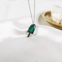 wholesale S925 Sterling Silver Ice Cream Necklace, Fashion Minimalist Ins Style Small Design Collarbone Chain for Best Friend-Peacock Green Ice Cream Necklace - White Gold &gt; 925 Silver