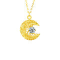 S925 Silver Cross-Border Dream-Weaving Moon Necklace with Moissanite Pendant-0-5