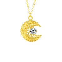 S925 Silver Cross-Border Dream-Weaving Moon Necklace with Moissanite Pendant-Dreamy Moon Necklace (Gold)  30-point Moissanite