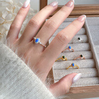 wholesale S925 Sterling Silver Fresh and Sweet Ins Style Niche Design Exquisite Opal Inlaid Ring R02465-S925 Silver Ring Gold &gt; Black Opal