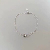 wholesale Metal material cross-border new double-loop interlocking double-layer bracelet for women, lightweight luxury high-end sense Korean style jewelry girlfriend gift-xb1001-Simple double ring bracelet silver