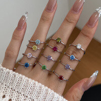 wholesale 925 Sterling Silver Cross-Border European and American Women's Vintage Classic Minimalist 6-Prong Birthstone Series Adjustable Open Ring-TL120124-SW-WH (April)  Opening adjustable