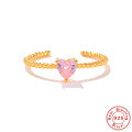 wholesale S925 Sterling Silver, K Gold Plated, INS Style Geometric Interlocking Hearts Ring with Inlaid Diamonds, Popular in Europe and America-0-5