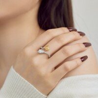 wholesale S925 Sterling Silver European & American New Style Women's Ring with Double Heart-shaped Pear-cut 5A/8A Zirconia Main Stones-White Gold Diamond DY120929-SW-HB 8