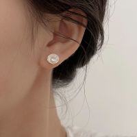 wholesale S925 Sterling Silver Simple Swarovski Pearl Earrings for Women, Korean Dongdaemun New Style Versatile High-End Earrings-Silver model (pure silver + Shijia pearls)