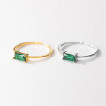 wholesale S925 Sterling Silver Simple Green Square Diamond Ring Korean Style Adjustable Open Band Index Finger Ring J9968-0-0