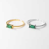 wholesale S925 Sterling Silver Simple Green Square Diamond Ring Korean Style Adjustable Open Band Index Finger Ring J9968-S925 silver ring silver opening adjustable