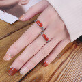 wholesale S925 Sterling Silver Retro Palace Style Leaf Hollow-Out Design Rectangular Red Agate Ring-0-3