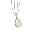 wholesale S925 Sterling Silver HXL595 Korean-style Long Silver Chain with Ins Light Luxury Textured Teardrop Mother-of-Pearl Pendant Necklace for Women-0-4