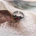 wholesale Antique Silver Rose Red Diamond Ring, a European and American hit with Korean-style elegance,, vintage distressed design for a unique statement piece-0-3