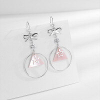 wholesale Sterling Silver Bow with Hoop and Five-Pointed Star Earrings, Niche Design, Sweet and Versatile Dangle Earrings, Wholesale-ES006782 925 silver