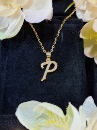 S925 Silver 18k Gold-Plated Moissanite Alphabet Pendant Necklace, DIY Gift.-P> White Gold
