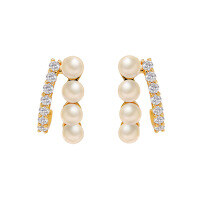 wholesale Metal material first, Japanese new small minimalist design freshwater pearl earrings ete same double row zircon earrings-Freshwater Pearl Simple Earrings 925 Silver