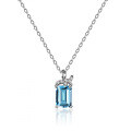 Sterling Silver Natural Blue Topaz Moissanite Necklace Pendant, 1ct Emerald Cut-0-3
