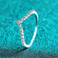 S925 Sterling Silver Full Moissanite Women's Ring, Fine V-Row, Minimalist Daily Wear-0-0