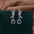 wholesale Gold Plated 925 Silver Artificially Synthetic Simulated Emerald Stud Earrings for Women, Hot Sale on Douyin and Kuaishou Live-0-1