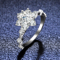 925 Sterling Silver 5ct Moissanite Sunflower Six-Prong Engagement Ring for Women-1 carat (empty setting)  Adjustable opening