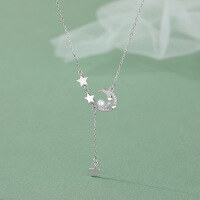 wholesale 999 Sterling Silver Freshwater Pearl Star and Moon Necklace, Dainty and Cute with an Elegant Vibe, Gift for Best Friend Choker-Pure Silver Pearl Tassel Necklace Pure Silver
