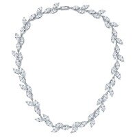 wholesale Rhodium-plated metal winter banquet annual dinner large set necklace with 45*9mm marquise moissanite leaf full diamond necklace luxury style-5A Zircon (In Stock)  40cm