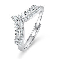 S925 Silver XYL Asymmetrical Row Crown Ring with Moissanite for Women-0.4CT [Superior White Moissanite] No Certificate  Adjustable Opening