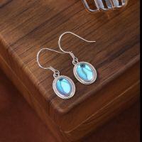 wholesale 925 Sterling Silver TEMU Amazon New Oval Moonstone Earrings for Women, European and American Fashion Minimalist Hook Earrings-Platinum>925 silver