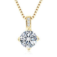 Sterling Silver Fashion Pendant Necklace with Moissanite-Round moissanite necklace [K gold] 6.5MM  925 silver