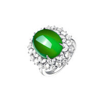 wholesale 925 Silver Gold-Plated Ring with High-Carbon Diamond and Natural Chalcedony Cabochon, Floral Auction-Inspired, Niche and Versatile Jewelry for Women-Natural chalcedony  130 catties or less US size 8 (Hong Kong size 16-17 EU size 57) Ring length approximately 57mm