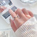 wholesale S925 Sterling Silver Five-Flower Black and White Lucky Clover Ring, Fashionable Niche Design, Minimalist and Versatile Open-Ended Finger Ring Jewelry-0-5