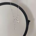 wholesale S925 Sterling Silver Bow Necklace for Women, Korean New Design High-End Baroque Pearl Collarbone Chain-0-3