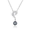 wholesale S925 Silver Fashion Diamond-Studded Fresh and Delicate Pearl Shell Bead Necklace, Korean Style Zircon Collarbone Chain, Elegant and Popular Pendant for Women-0-4